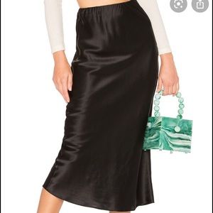 Black Silk Slip Midi Skirt
